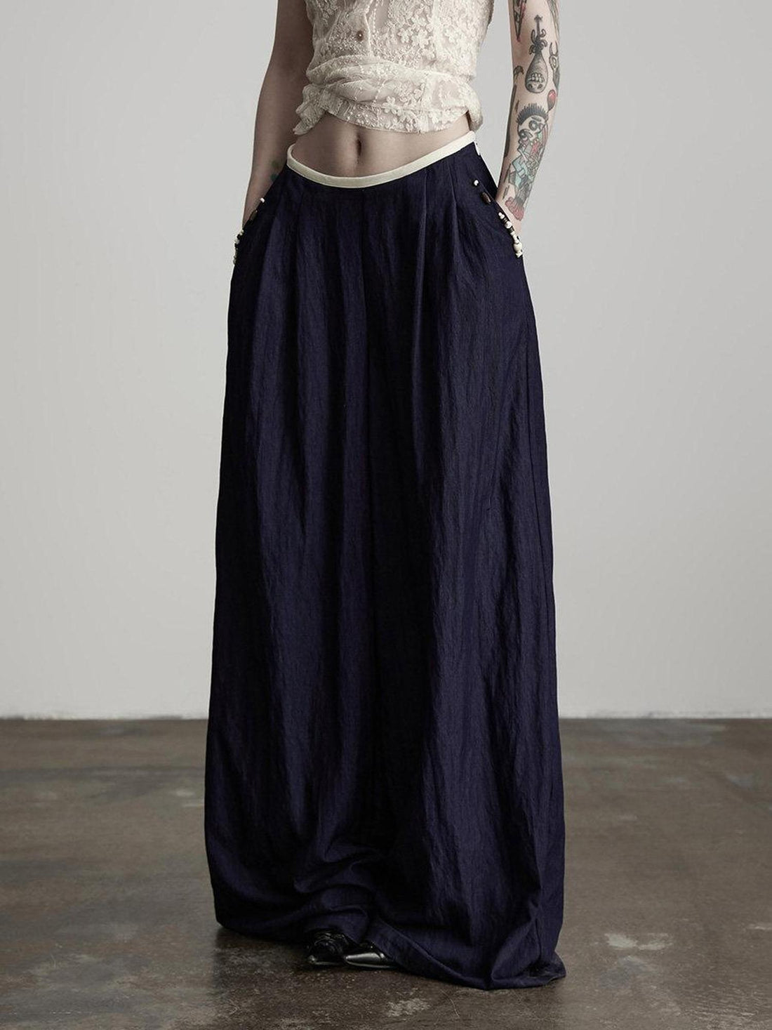 INDULGE Relaxed Minimal Pocket Natural Waist Elastic Fly Girls Blue Wide-Leg Jeans