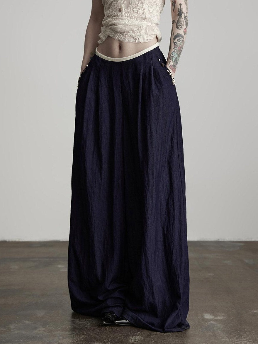 INDULGE Relaxed Minimal Pocket Natural Waist Elastic Fly Girls Blue Wide-Leg Jeans