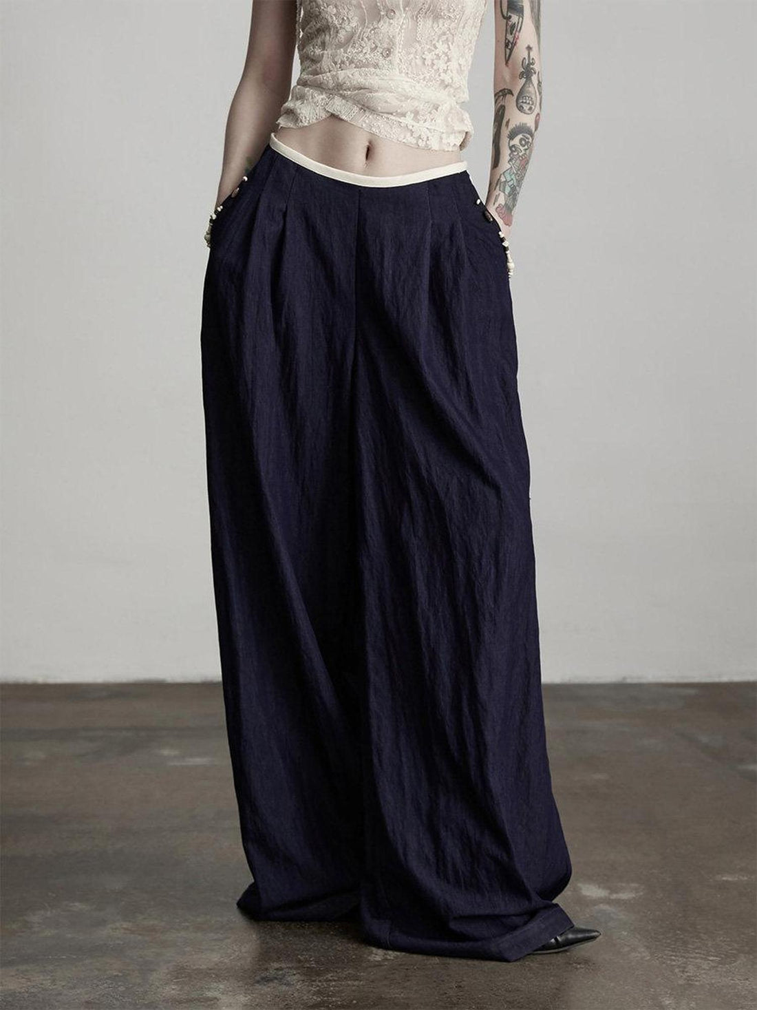 INDULGE Relaxed Minimal Pocket Natural Waist Elastic Fly Girls Blue Wide-Leg Jeans