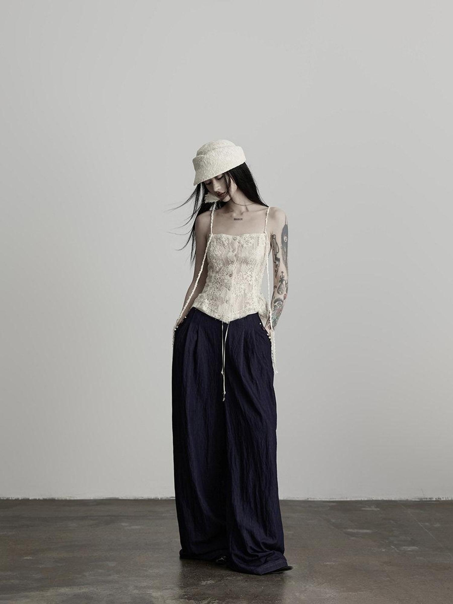 INDULGE Relaxed Minimal Pocket Natural Waist Elastic Fly Girls Blue Wide-Leg Jeans
