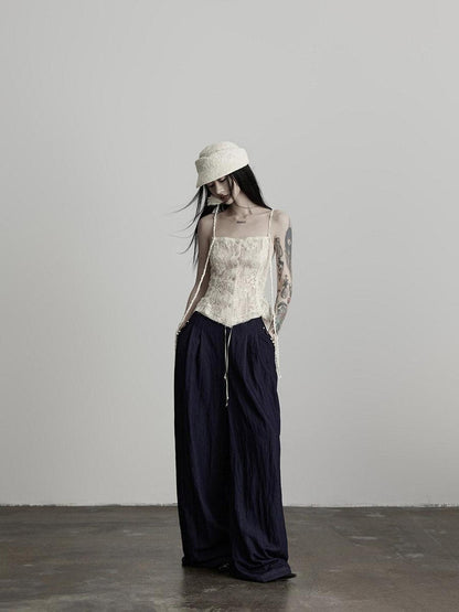 INDULGE Relaxed Minimal Pocket Natural Waist Elastic Fly Girls Blue Wide-Leg Jeans