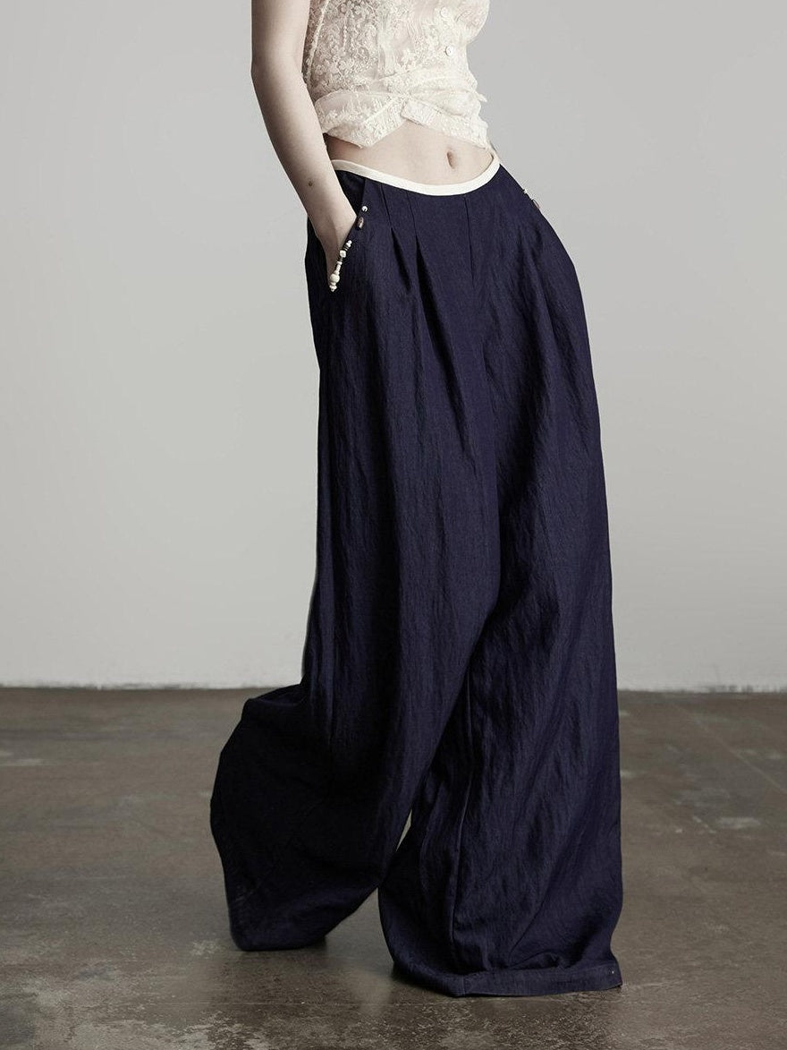INDULGE Relaxed Minimal Pocket Natural Waist Elastic Fly Girls Blue Wide-Leg Jeans
