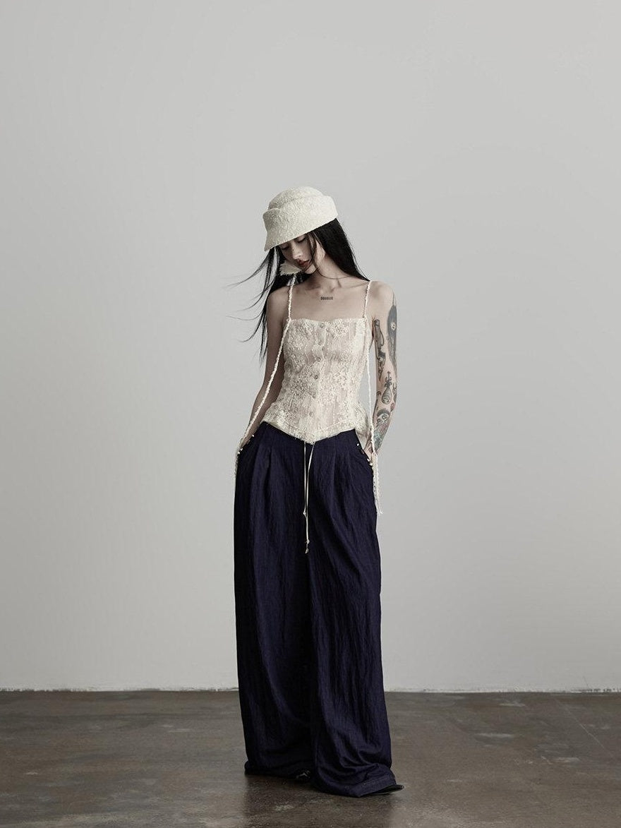INDULGE Relaxed Minimal Pocket Natural Waist Elastic Fly Girls Blue Wide-Leg Jeans
