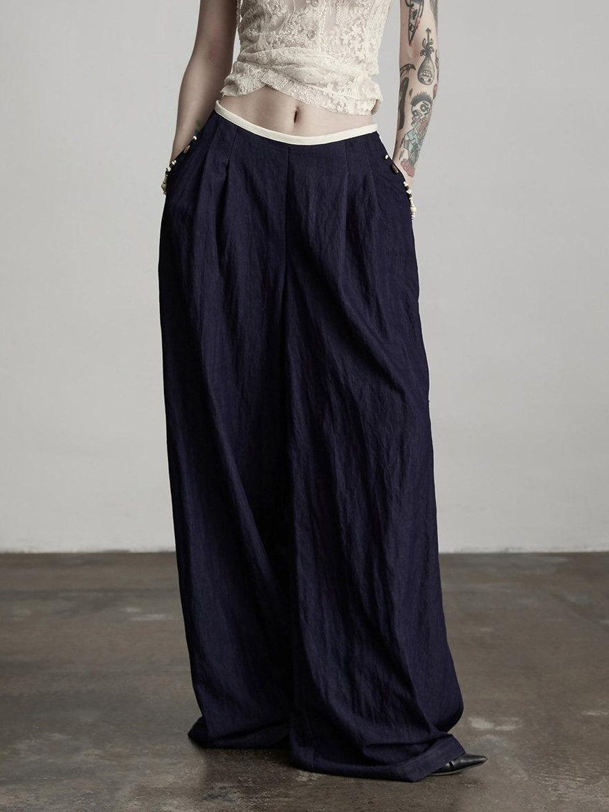 INDULGE Relaxed Minimal Pocket Natural Waist Elastic Fly Girls Blue Wide-Leg Jeans