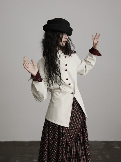 INDULGE Reversible Elegant Women Low Round Neck Button Red White Cropped Jackets