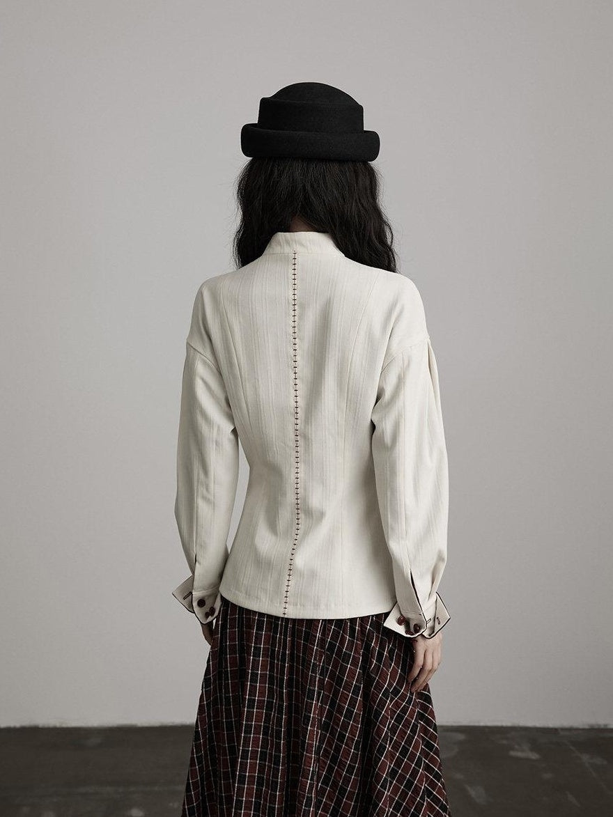 INDULGE Reversible Elegant Women Low Round Neck Button Red White Cropped Jackets