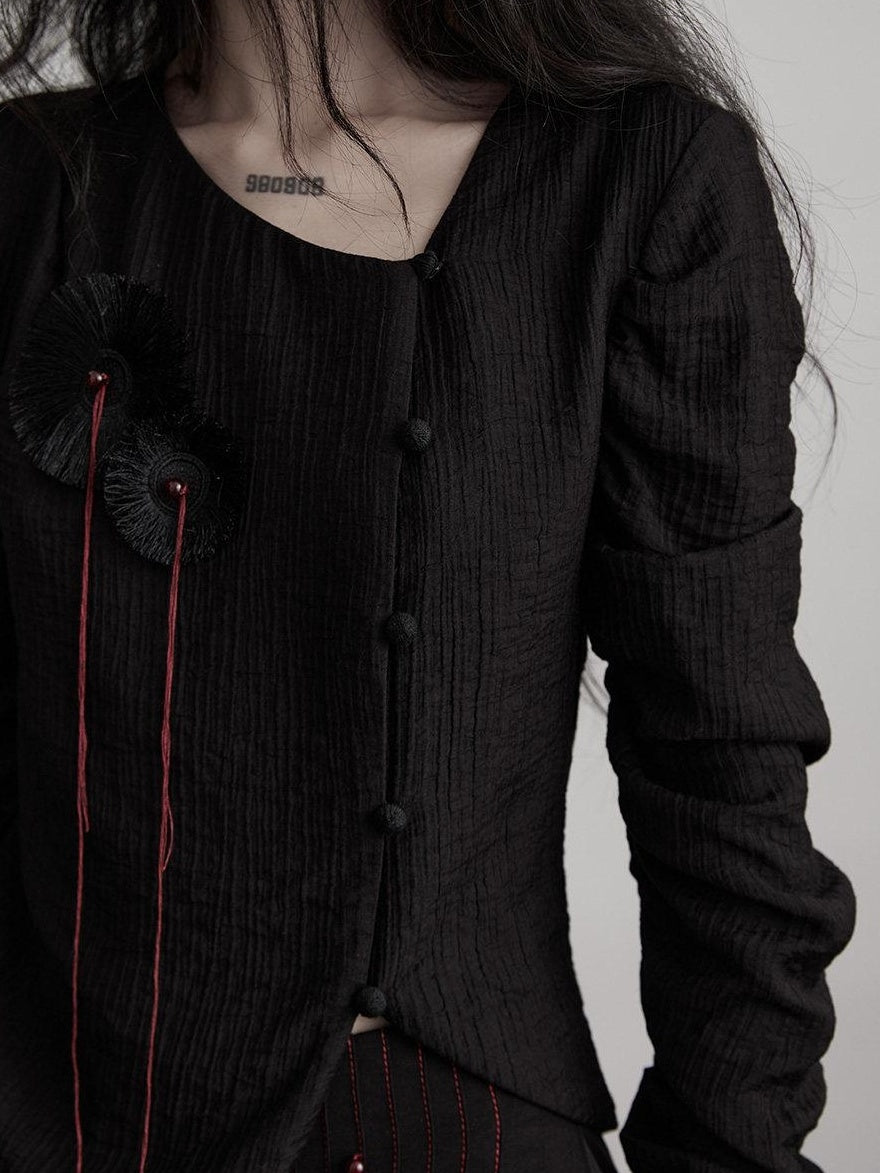 INDULGE Shape Retain Elegant Loose Fit Asymmetric Hem Women Black Nylon Cropped Jackets