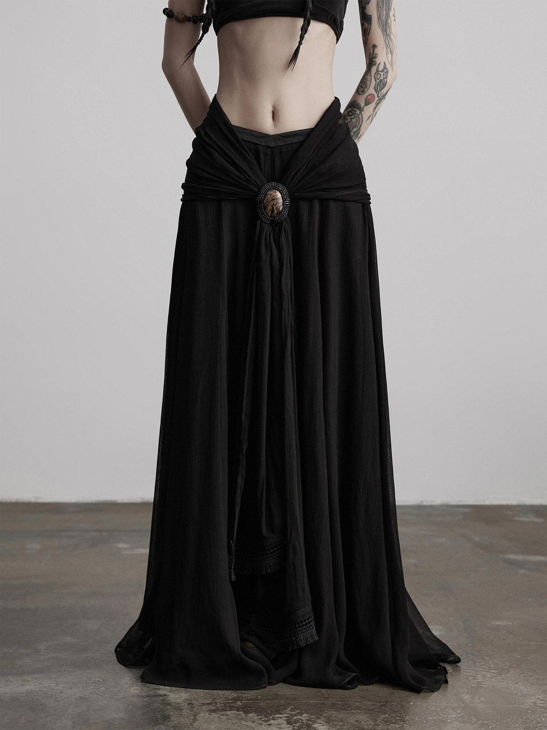 INDULGE Shape Retaining Casual A Line Pleated 3D Embellished Women Mid Waist Maxi Skirts
