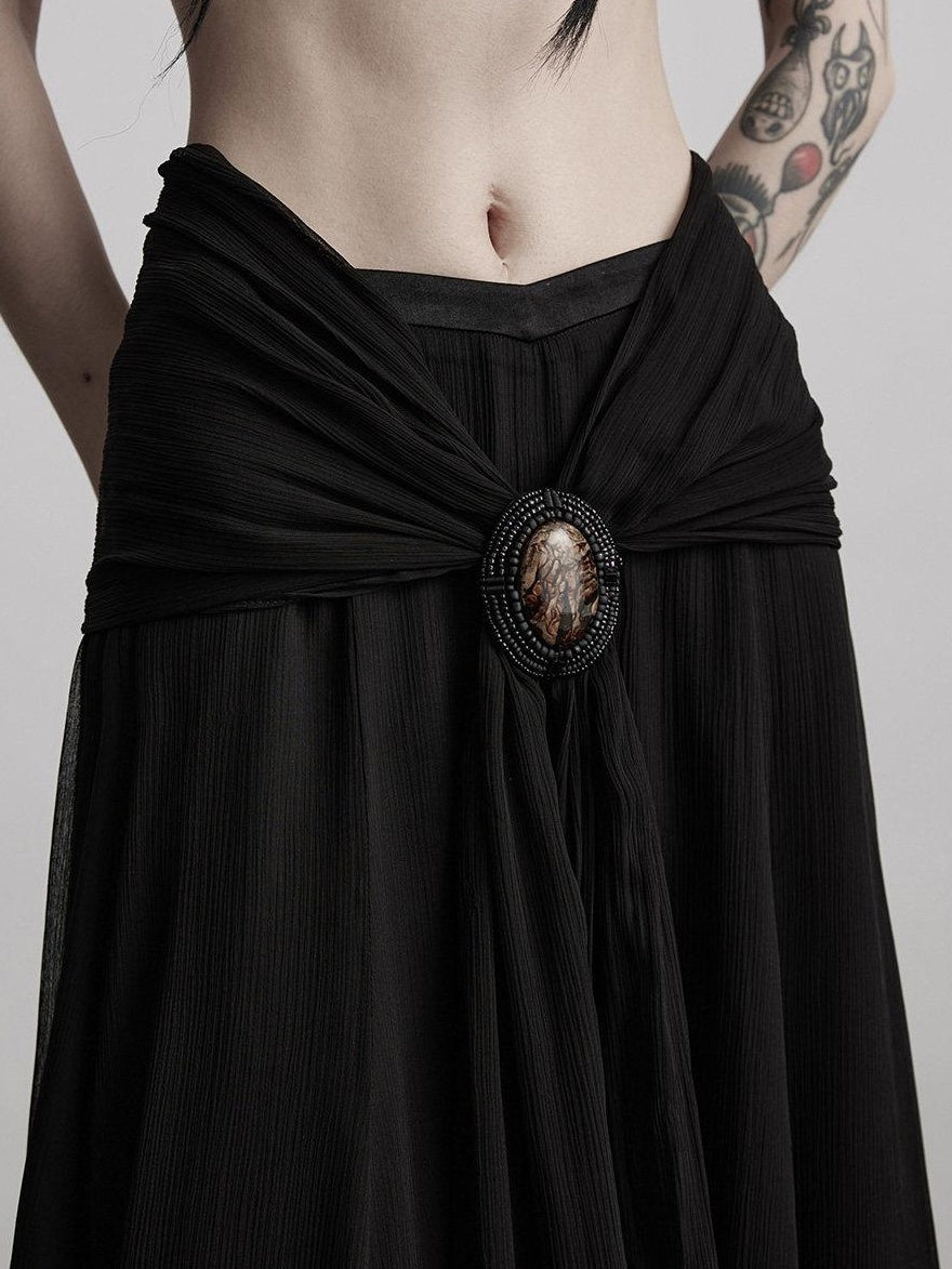 INDULGE Shape Retaining Casual A Line Pleated 3D Embellished Women Mid Waist Maxi Skirts