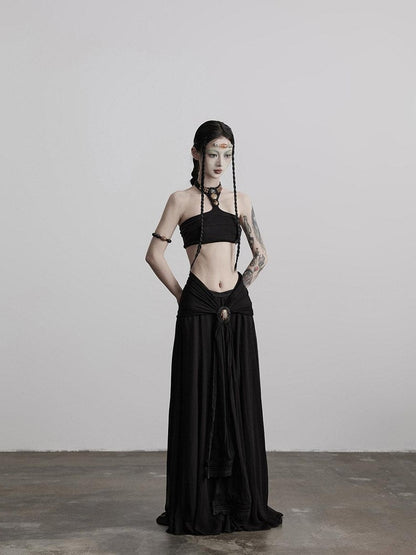 INDULGE Shape Retaining Casual A Line Pleated 3D Embellished Women Mid Waist Maxi Skirts