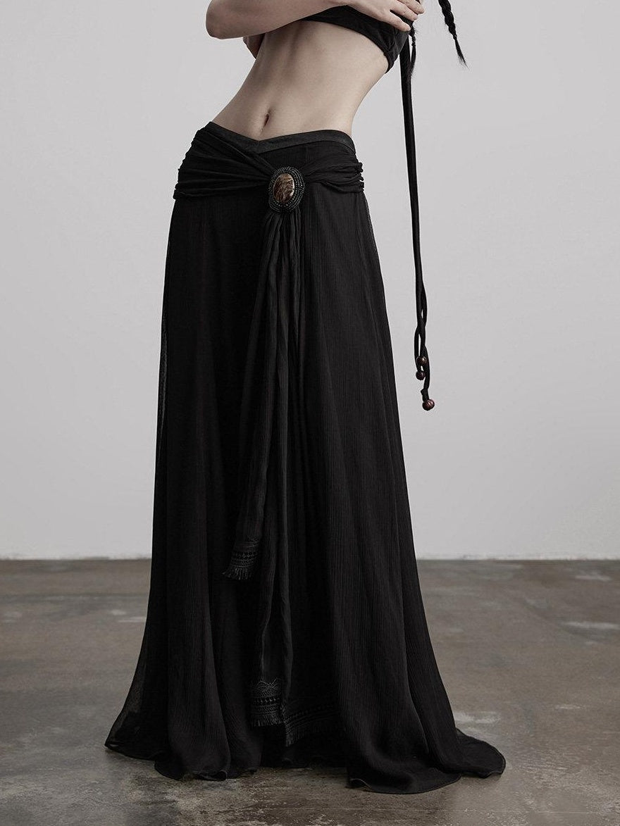 INDULGE Shape Retaining Casual A Line Pleated 3D Embellished Women Mid Waist Maxi Skirts