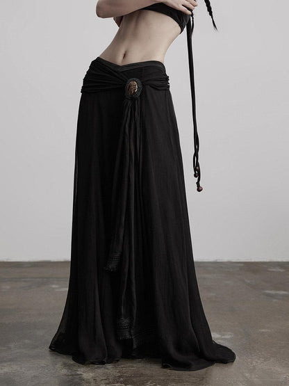 INDULGE Shape Retaining Casual A Line Pleated 3D Embellished Women Mid Waist Maxi Skirts
