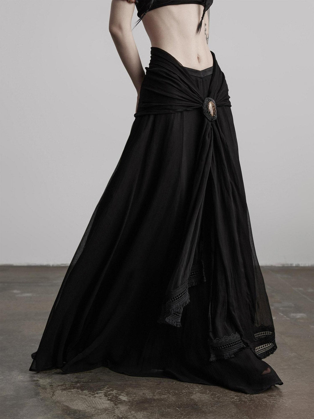 INDULGE Shape Retaining Casual A Line Pleated 3D Embellished Women Mid Waist Maxi Skirts