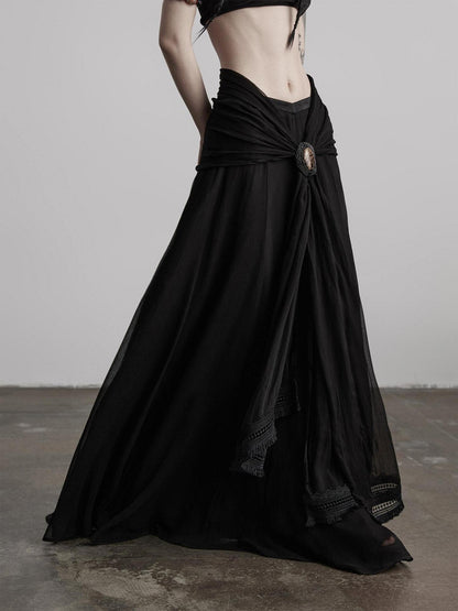 INDULGE Shape Retaining Casual A Line Pleated 3D Embellished Women Mid Waist Maxi Skirts