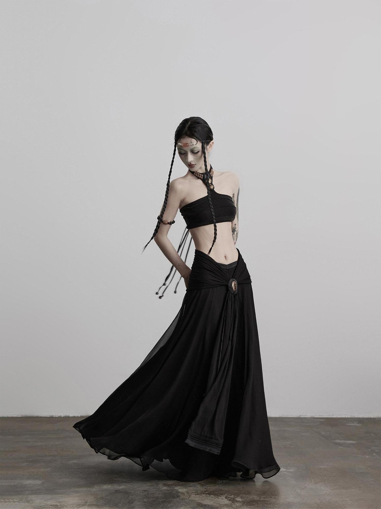 INDULGE Shape Retaining Casual A Line Pleated 3D Embellished Women Mid Waist Maxi Skirts