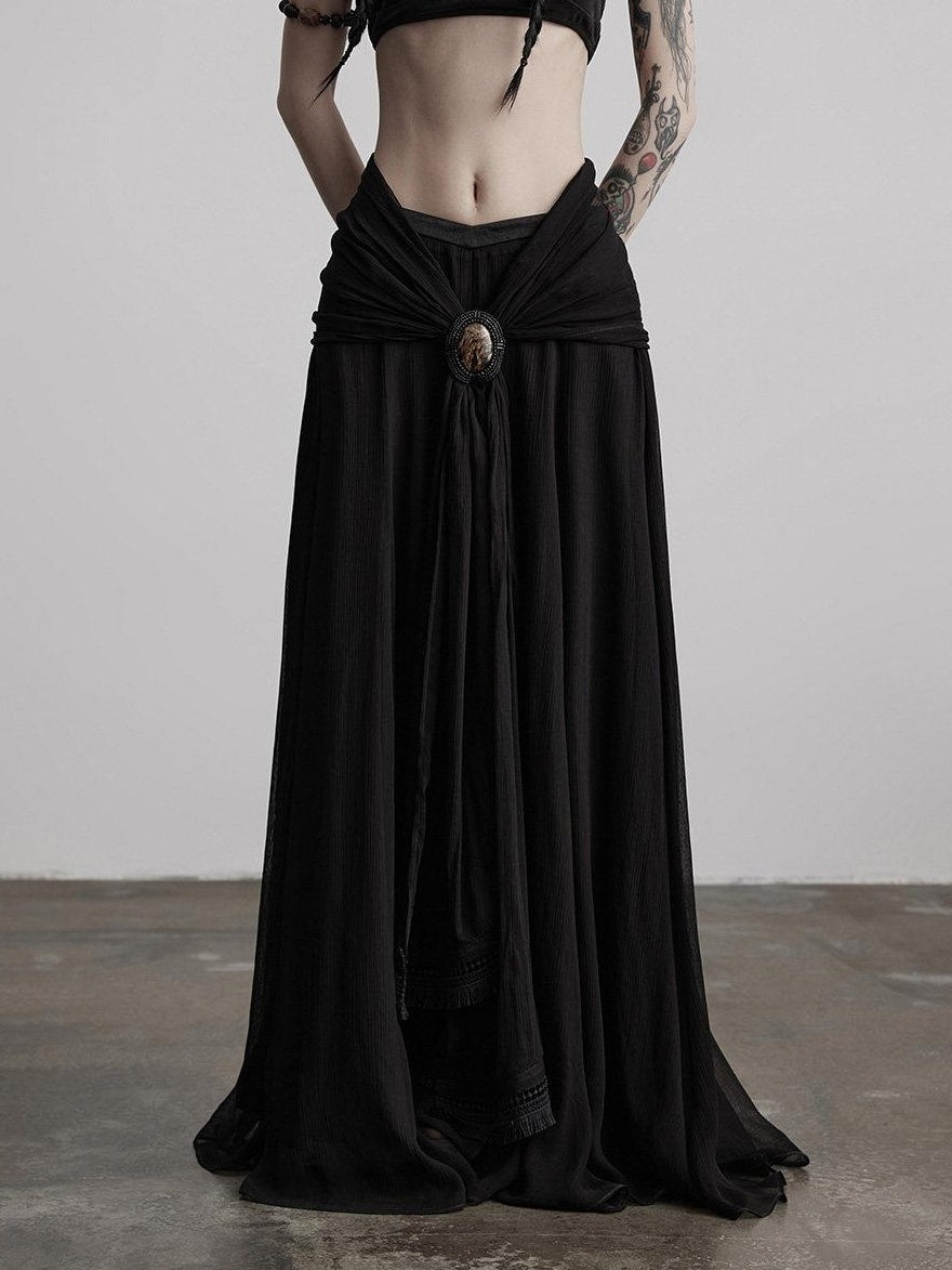 INDULGE Shape Retaining Casual A Line Pleated 3D Embellished Women Mid Waist Maxi Skirts