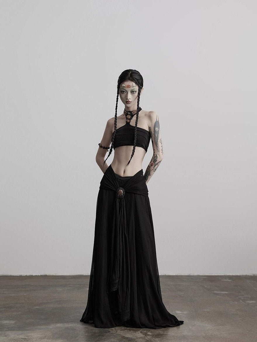 INDULGE Shape Retaining Casual A Line Pleated 3D Embellished Women Mid Waist Maxi Skirts