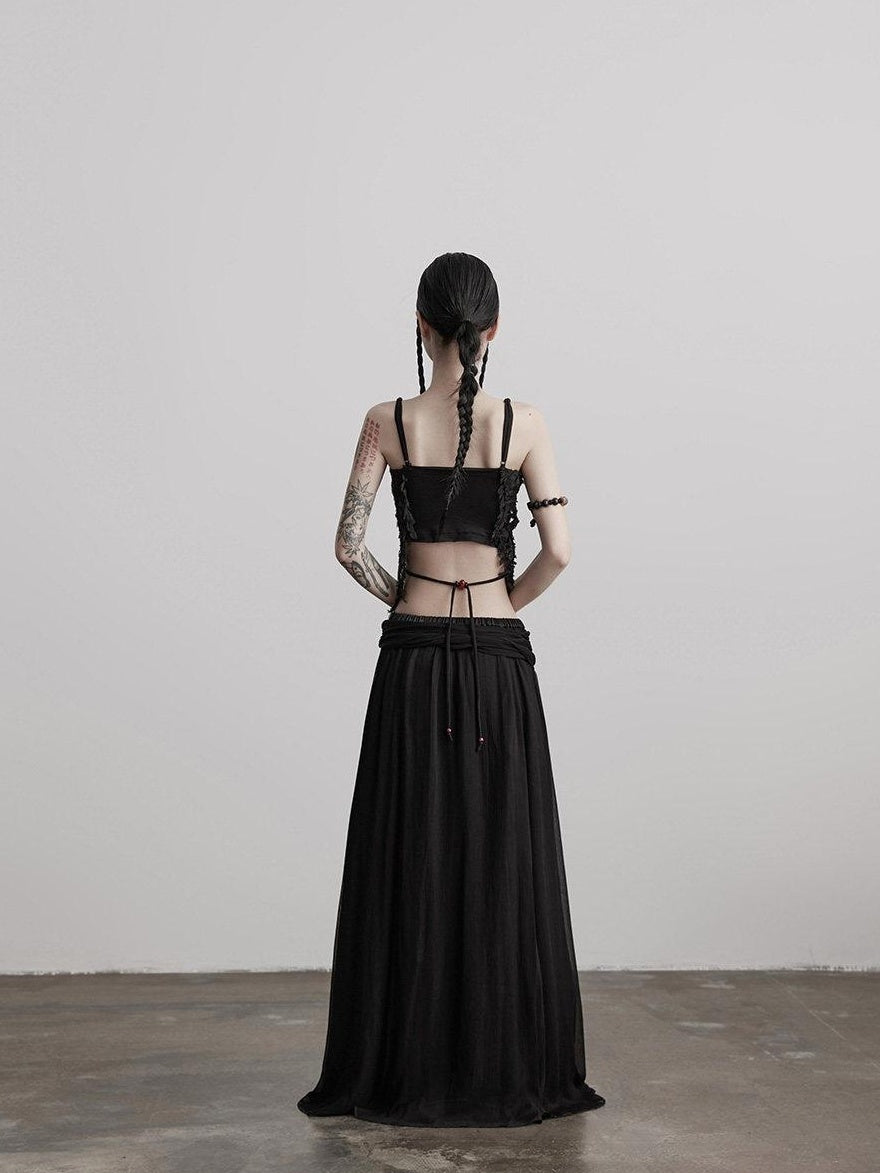 INDULGE Shape Retaining Casual A Line Pleated 3D Embellished Women Mid Waist Maxi Skirts