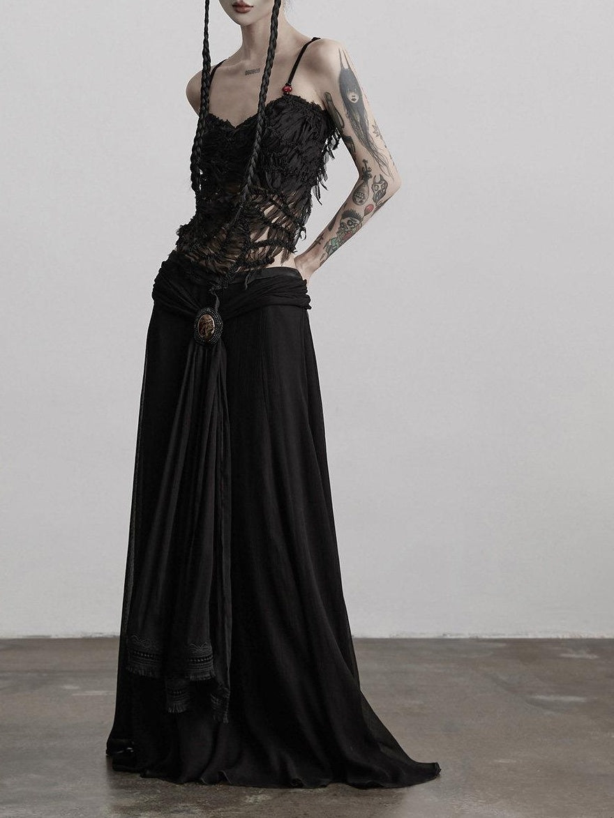 INDULGE Shape Retaining Casual A Line Pleated 3D Embellished Women Mid Waist Maxi Skirts