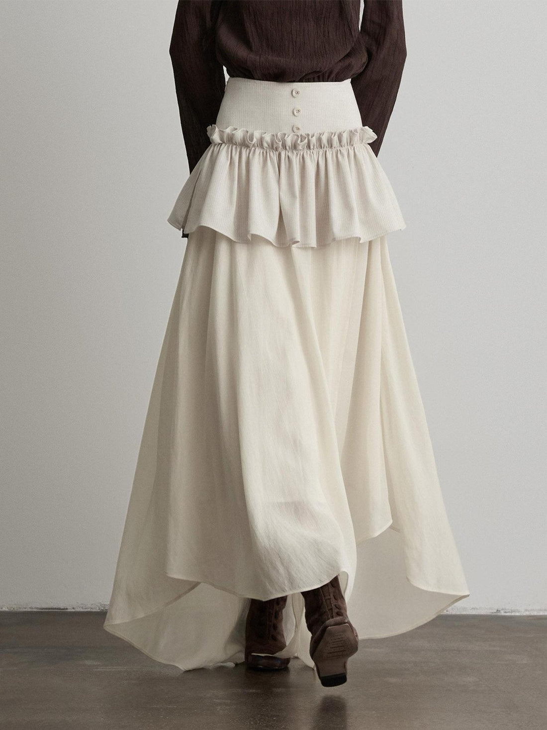 INDULGE Shape Retaining Casual Patchwork Women Mid Waist Linen Lyocell Lined Maxi Skirts