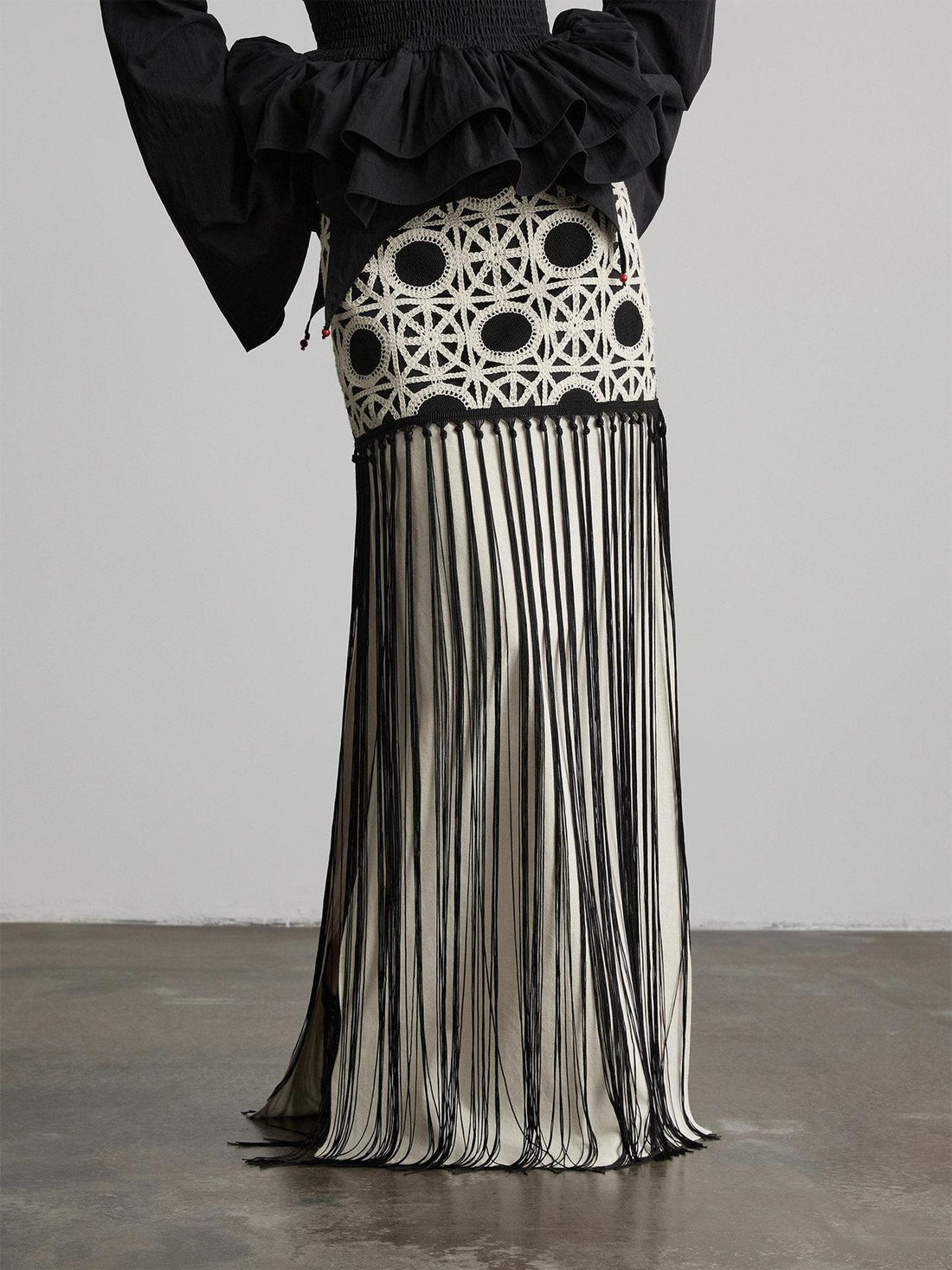 INDULGE Shape Retaining Casual Tassel Patchwork Mid Waist Side Zipper Cotton Maxi Skirts