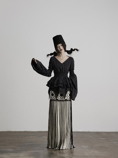 INDULGE Shape Retaining Casual Tassel Patchwork Mid Waist Side Zipper Cotton Maxi Skirts
