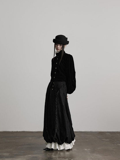 INDULGE Shape Retaining Dark Gothic Embroidered A Line Casual Black Tiered Skirts