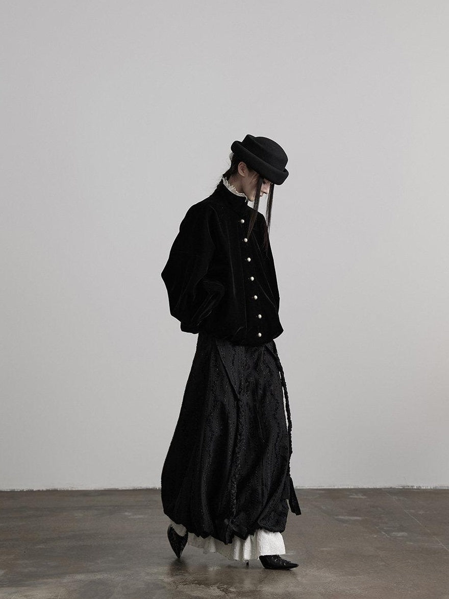 INDULGE Shape Retaining Dark Gothic Embroidered A Line Casual Black Tiered Skirts