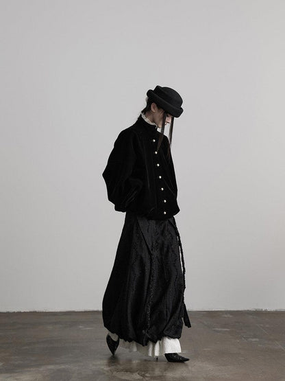 INDULGE Shape Retaining Dark Gothic Embroidered A Line Casual Black Tiered Skirts