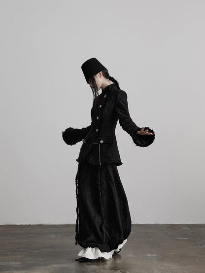 INDULGE Shape Retaining Dark Gothic Embroidered A Line Casual Black Tiered Skirts