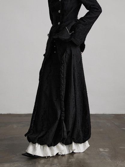 INDULGE Shape Retaining Dark Gothic Embroidered A Line Casual Black Tiered Skirts