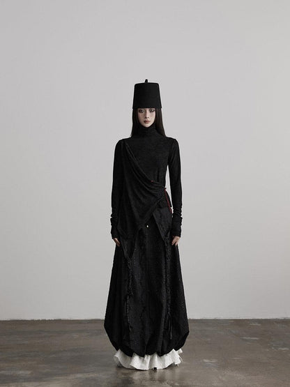 INDULGE Shape Retaining Dark Gothic Embroidered A Line Casual Black Tiered Skirts