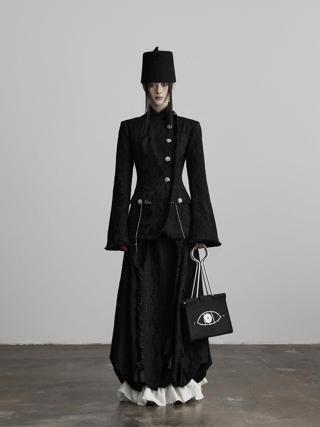 INDULGE Shape Retaining Dark Gothic Embroidered A Line Casual Black Tiered Skirts