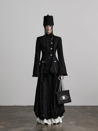 INDULGE Shape Retaining Dark Gothic Embroidered A Line Casual Black Tiered Skirts