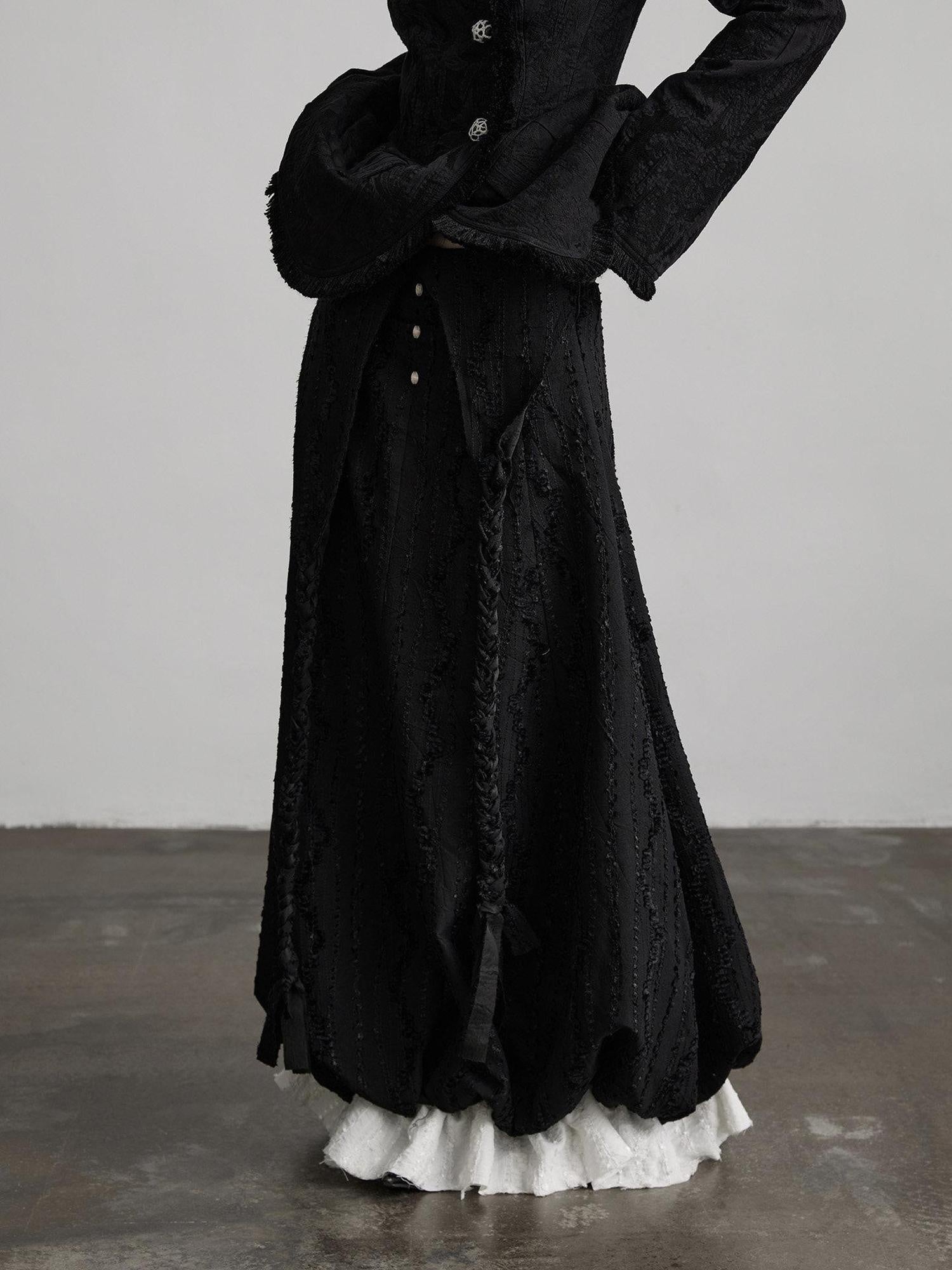 INDULGE Shape Retaining Dark Gothic Embroidered A Line Casual Black Tiered Skirts