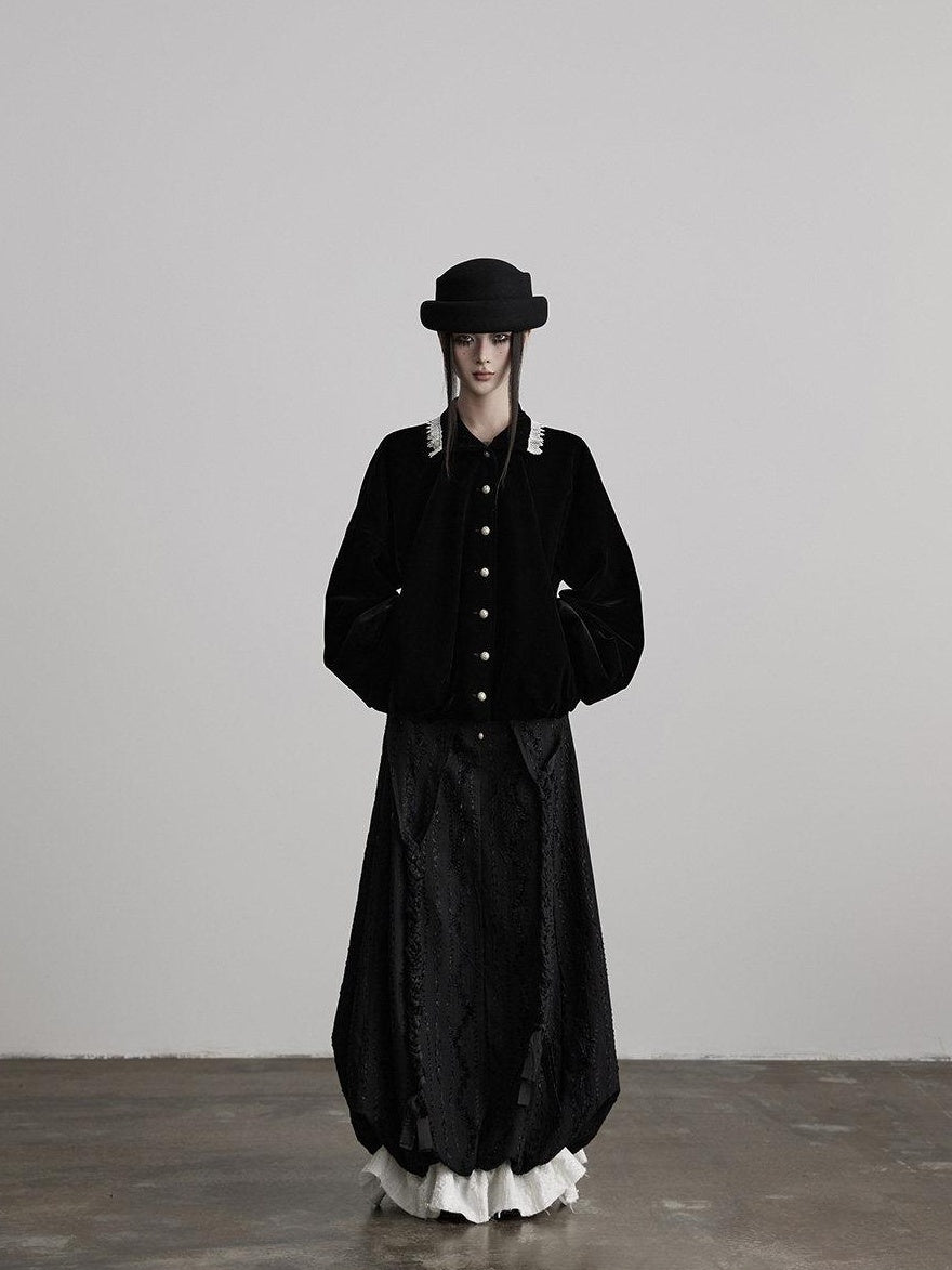 INDULGE Shape Retaining Dark Gothic Embroidered A Line Casual Black Tiered Skirts