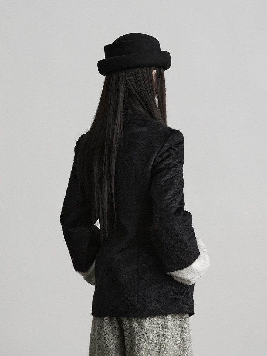INDULGE Shape Retaining Elegant Faux Layered Women Black Stand Collar Casual Jackets