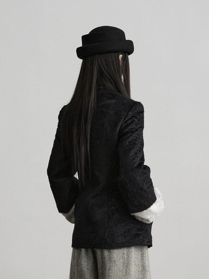 INDULGE Shape Retaining Elegant Faux Layered Women Black Stand Collar Casual Jackets