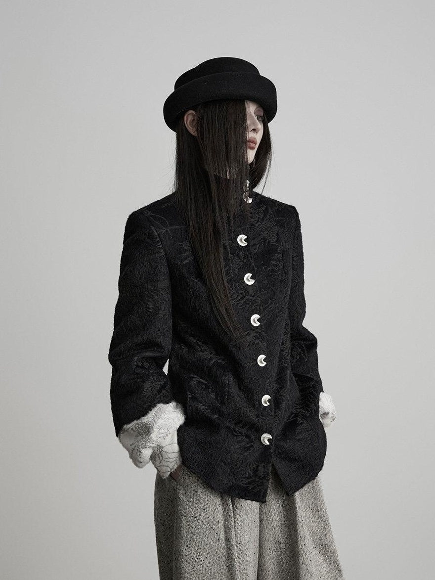 INDULGE Shape Retaining Elegant Faux Layered Women Black Stand Collar Casual Jackets