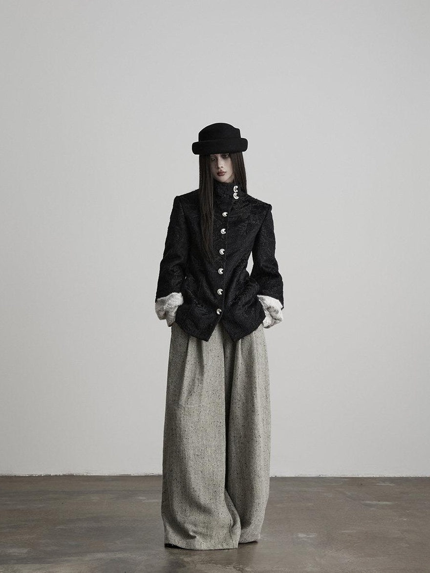 INDULGE Shape Retaining Elegant Faux Layered Women Black Stand Collar Casual Jackets