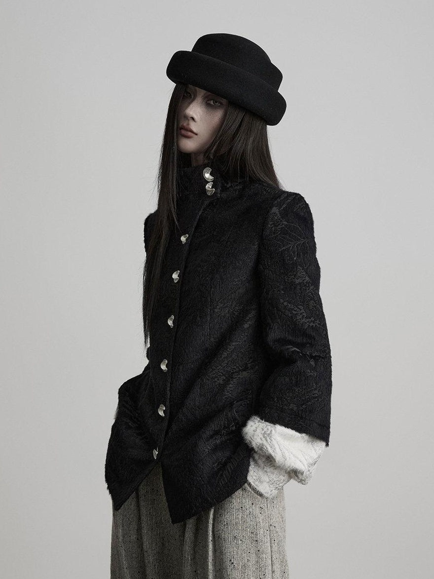 INDULGE Shape Retaining Elegant Faux Layered Women Black Stand Collar Casual Jackets