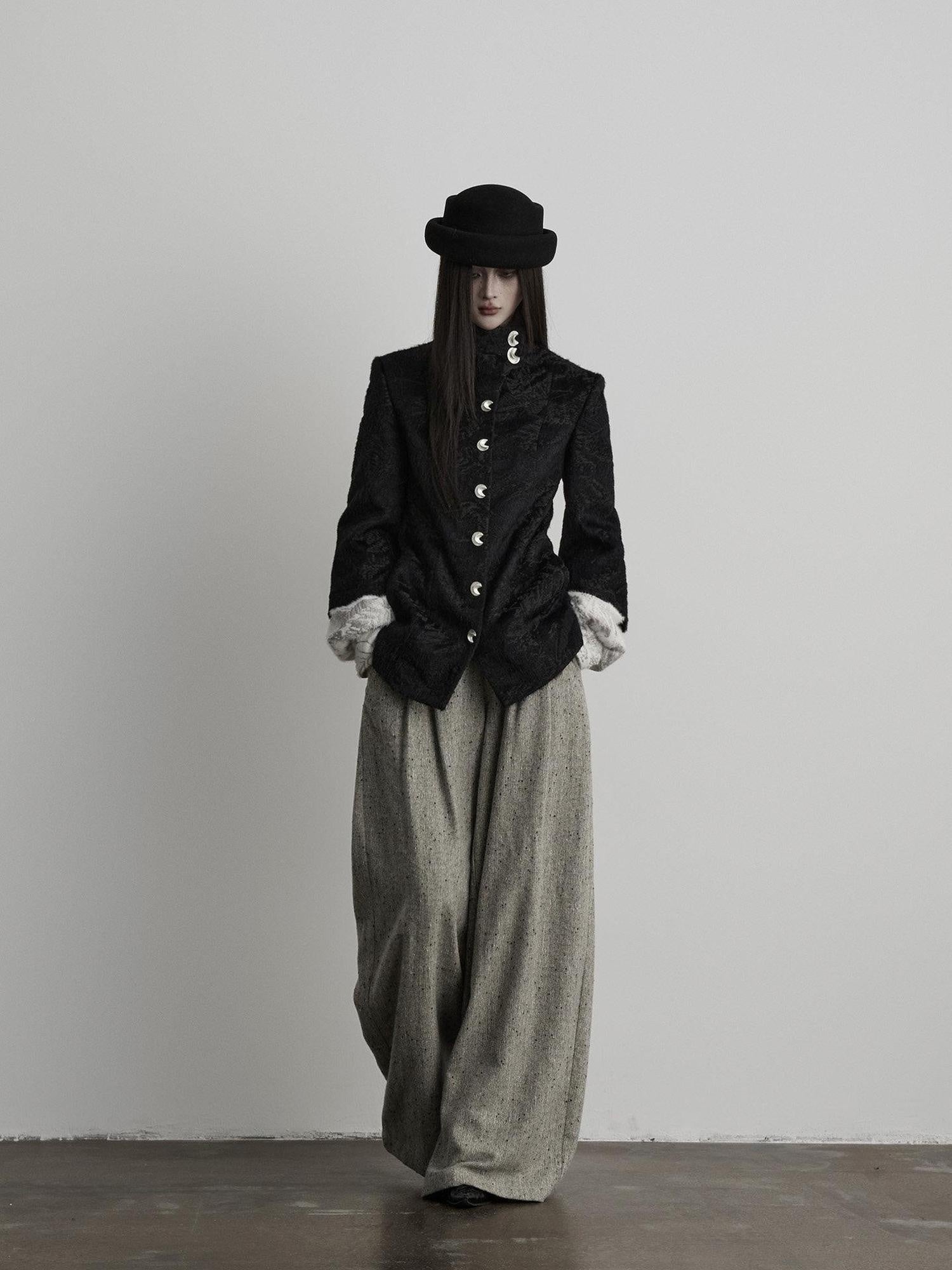 INDULGE Shape Retaining Elegant Faux Layered Women Black Stand Collar Casual Jackets