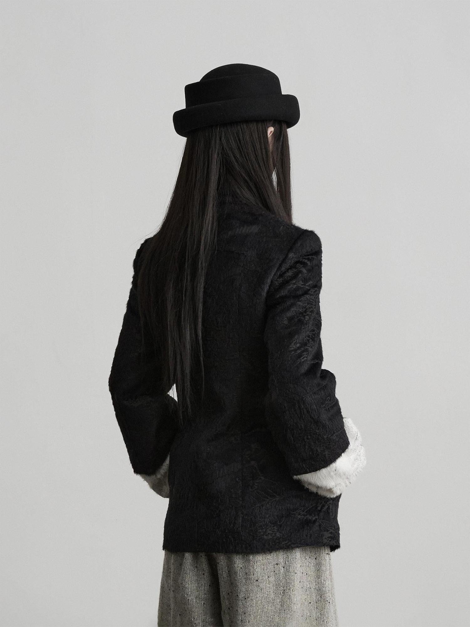 INDULGE Shape Retaining Elegant Faux Layered Women Black Stand Collar Casual Jackets