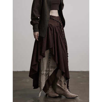 INDULGE Jupe maxi asymétrique en polyester, doublée, taille mi-haute, style gothique foncé, conservant sa forme