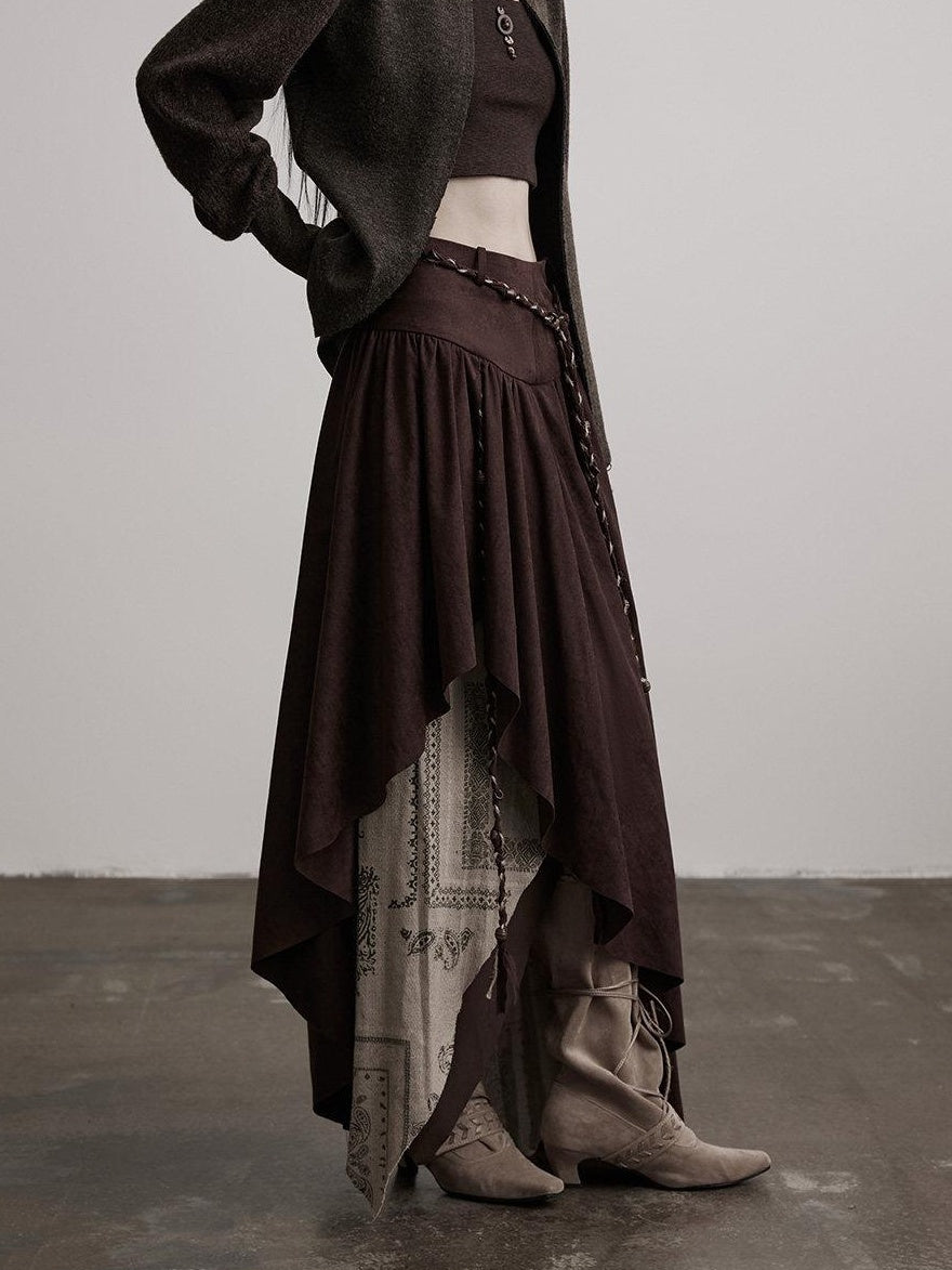 INDULGE Jupe maxi asymétrique en polyester, doublée, taille mi-haute, style gothique foncé, conservant sa forme