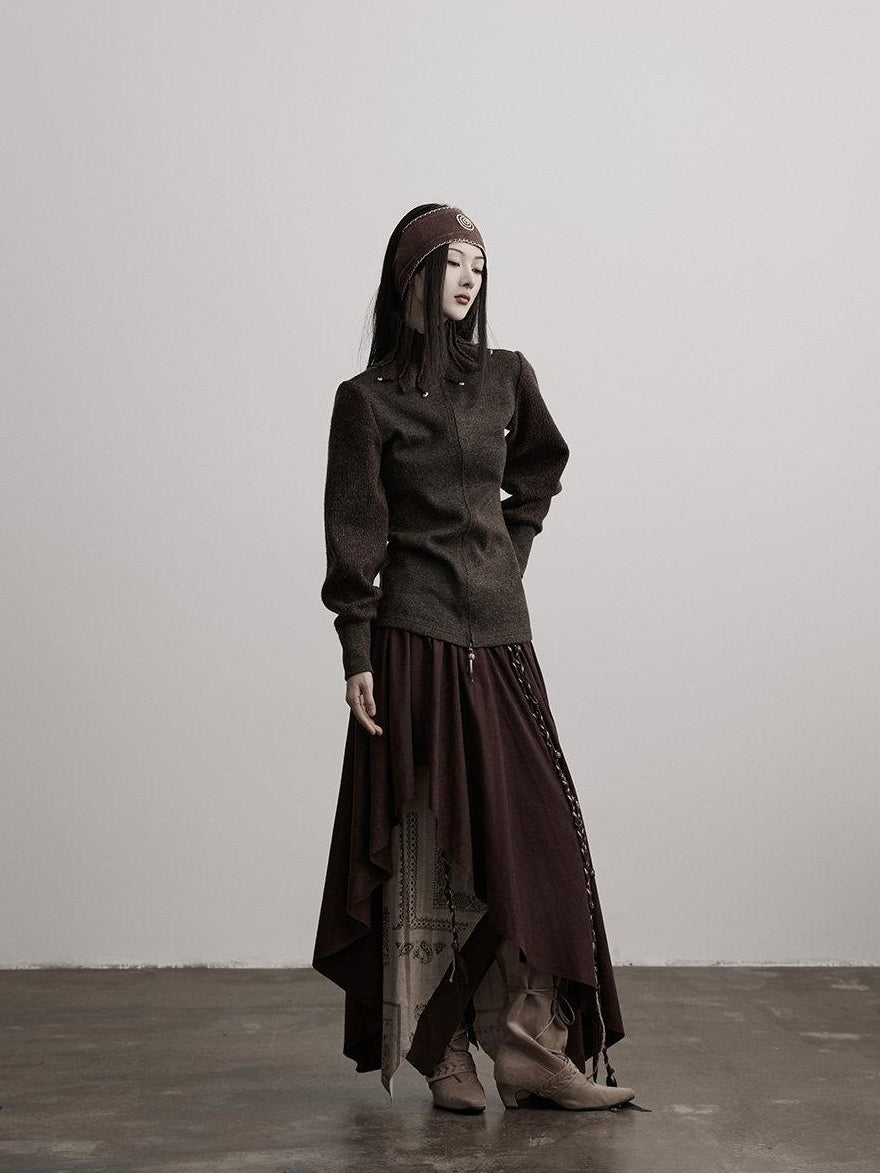 INDULGE Jupe maxi asymétrique en polyester, doublée, taille mi-haute, style gothique foncé, conservant sa forme