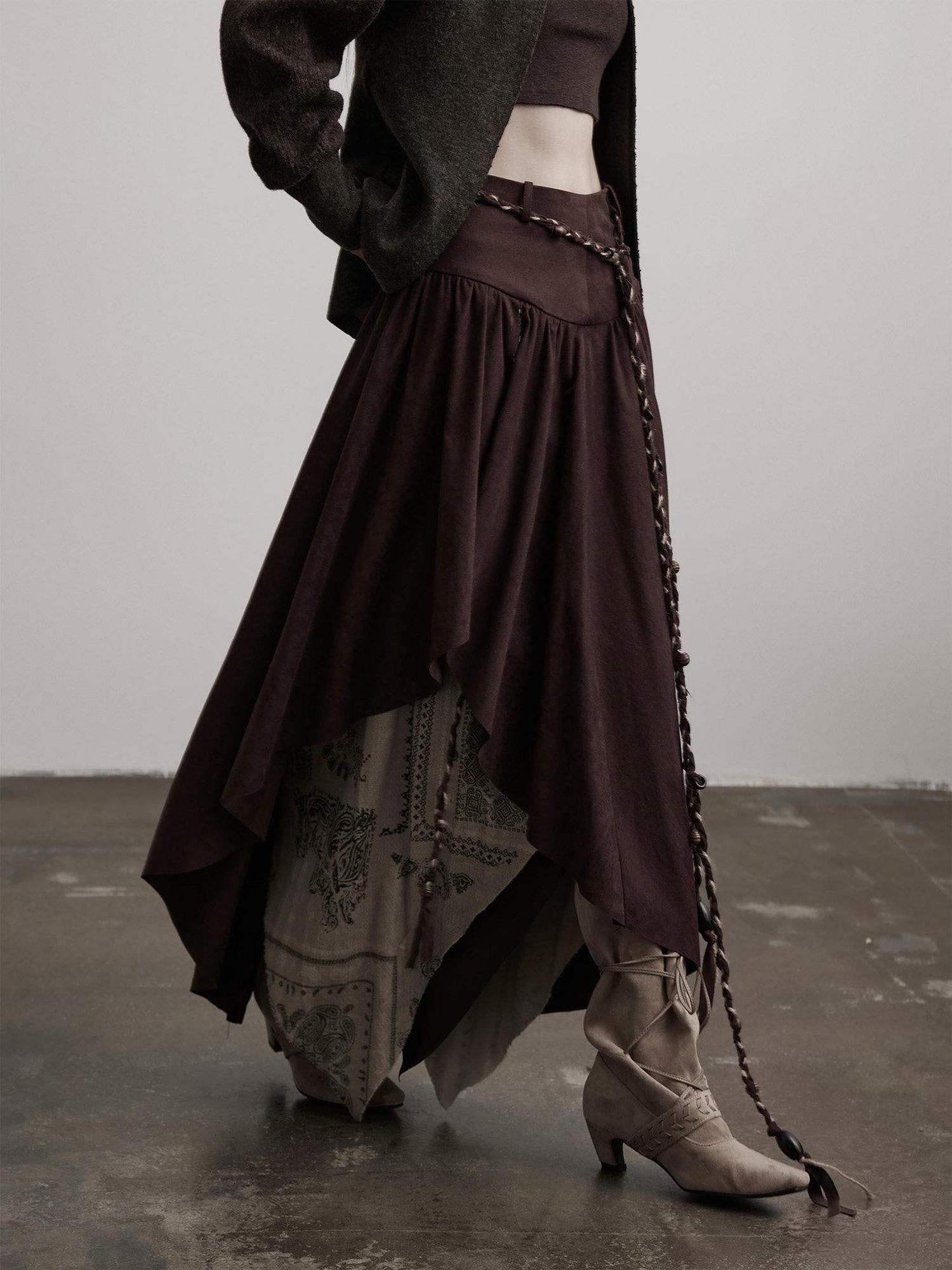INDULGE Jupe maxi asymétrique en polyester, doublée, taille mi-haute, style gothique foncé, conservant sa forme