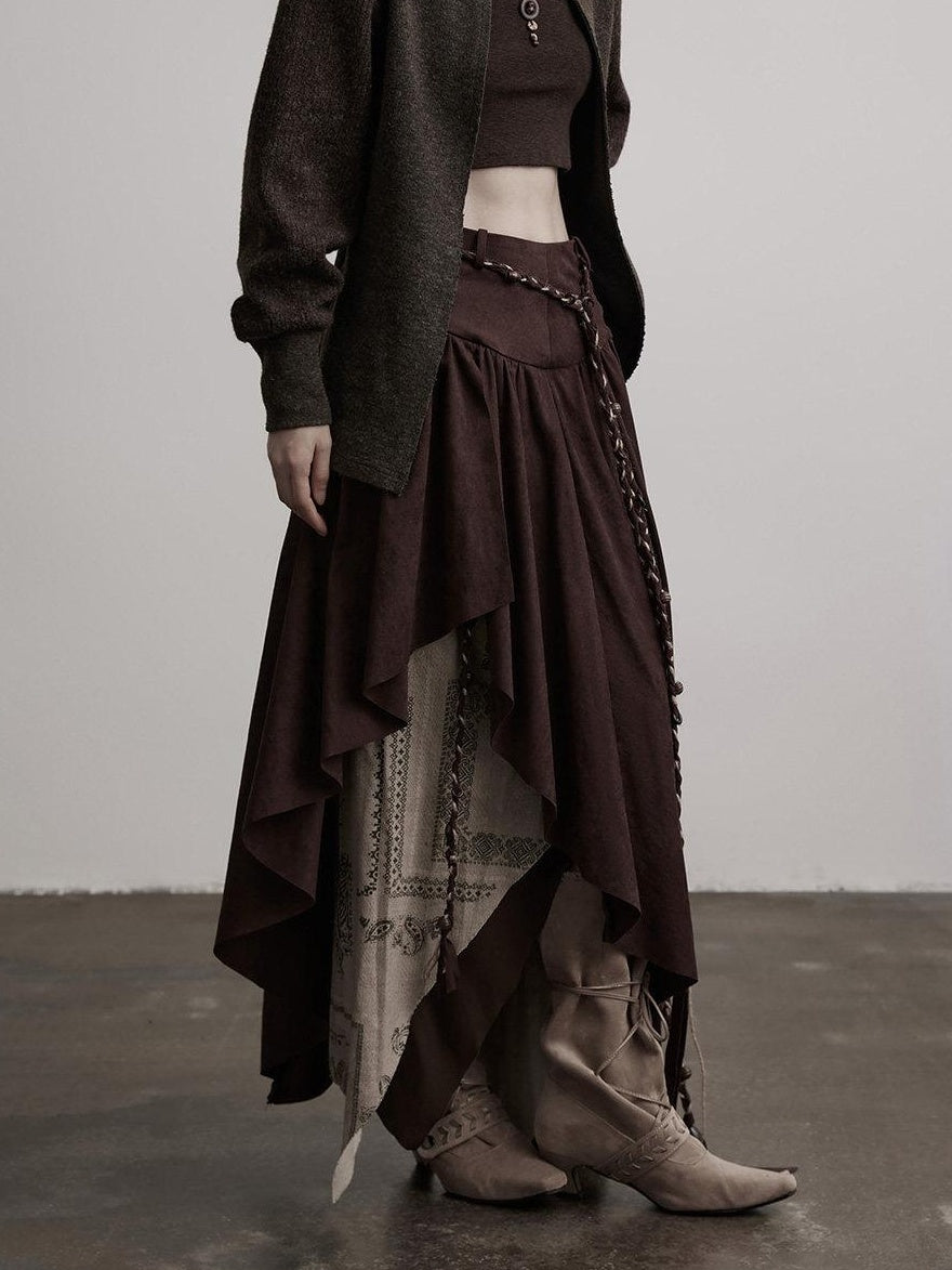 INDULGE Jupe maxi asymétrique en polyester, doublée, taille mi-haute, style gothique foncé, conservant sa forme
