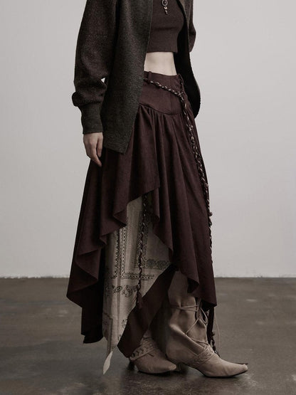 INDULGE Jupe maxi asymétrique en polyester, doublée, taille mi-haute, style gothique foncé, conservant sa forme