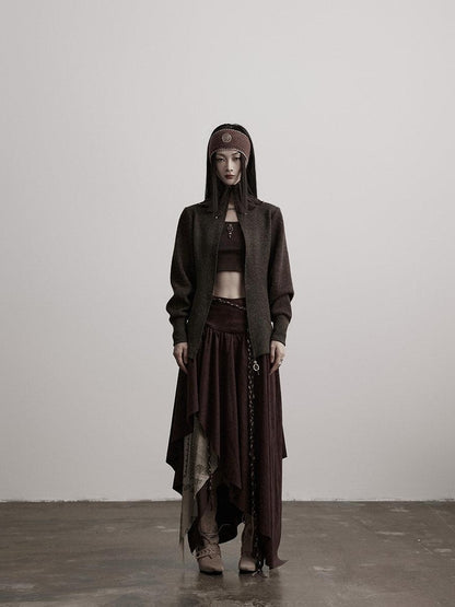 INDULGE Jupe maxi asymétrique en polyester, doublée, taille mi-haute, style gothique foncé, conservant sa forme